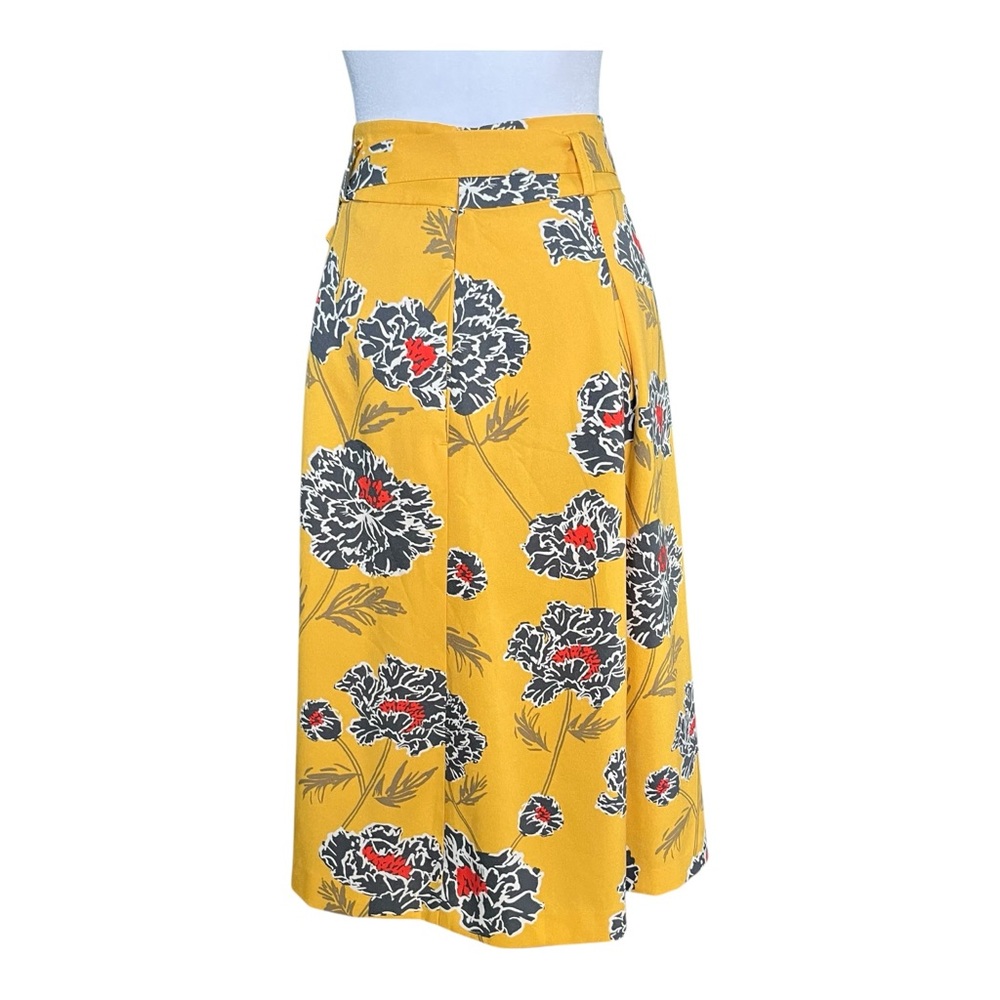 Banana Republic Yellow Large Floral Pleated Knee Length Skirt Size 6 - Picture 3 of 6
